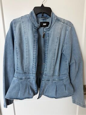 DKNY Light Wash Denim Peplum Jacket